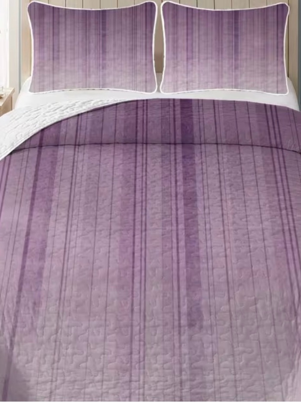 Plush Ombre Purple Stripe Quilt king Set - Home Bedding